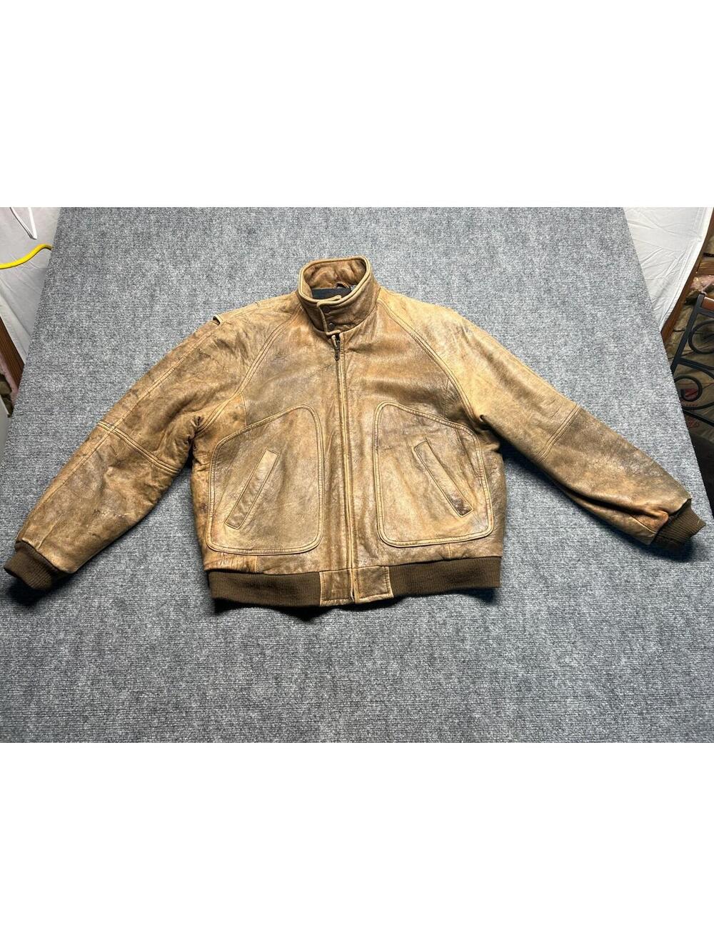 1990s vintage BOMBER cowhide leather LT brown jacket PATINA Aztec Lining Large